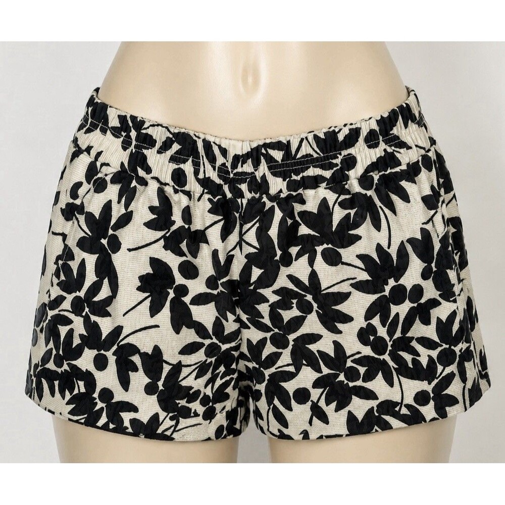 J.Crew Womens Size 4 Floral Pull On Shorts Black Ivory Elastic Waist Pockets